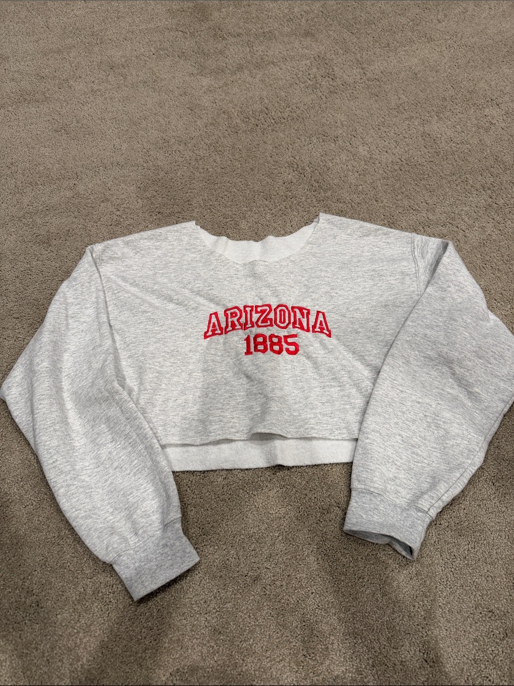 Hanes Gray Cropped Crewneck Sweater with Red Arizona 1885 Lettering